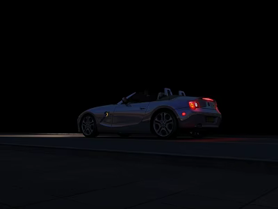 White Convertible Sports Car with Illuminated Red Taillights Parked On Dark Asphalt At Night 3d model