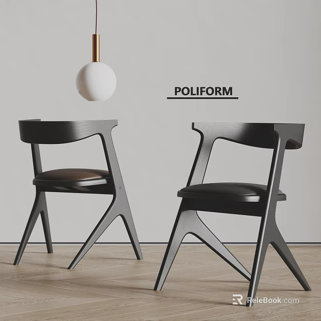 POLIFORM Modern Dining Chairs With Wooden Frame And Leather Seats In Minimalist Interior 3d model 