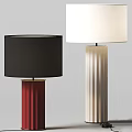 Modern Table Lamps with Black White Shades and Fluted Blue Copper Column Bases