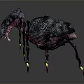 Mysterious Spider Creature Featuring Black Purple Body And Long Legs With Yellow Tips