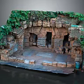 Natural Rock Scenery Structure With Green Foliage Covered Surfaces And Stone Slab Floor