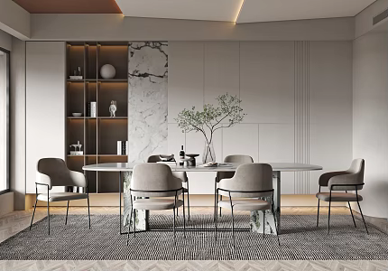 Modern dining room table and chair chandelier combination 3d model