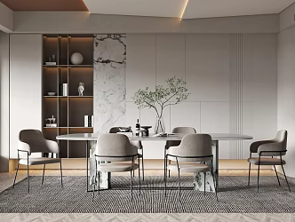 Modern dining room table and chair chandelier combination 3d model
