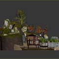 Miniature Idyllic Scenic Landscape with Wooden House Solar Panels Lush Greenery Rocks Terraced Garden and Pond