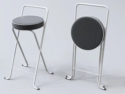 Modern Folding Leisure Chair With Silver Metal Frame Round Gray Cushion And Backrest 3d model