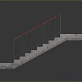 Concrete Staircase Design With Red Accent Steps And Wooden Metal Handrail