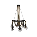 Chandelier With Rope Suspension Circular Frame Multiple Bulbs And Metal Cage Shades