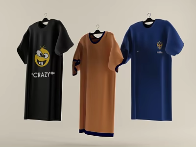 Hanging Stylish Clothes with Black Brown Blue Smiley Face CRAZY Text and Emblem 3d model