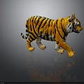 Standing Tiger Toy With Orange And Black Stripes On Dark Reflective Floor