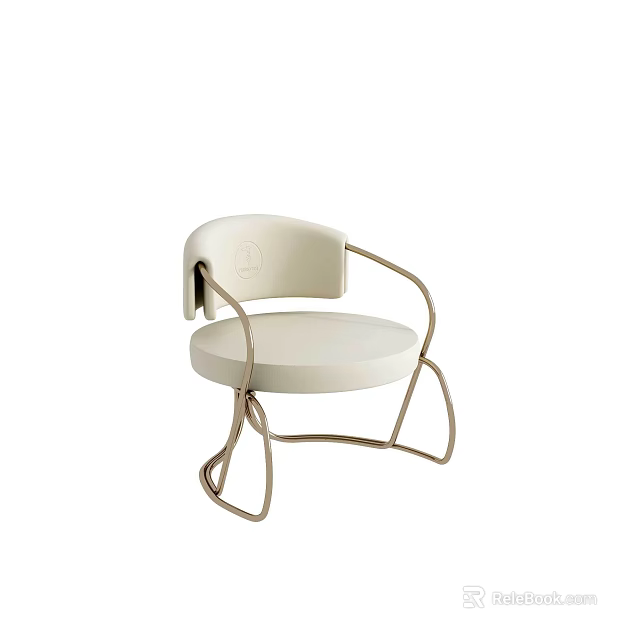 Modern Elegant Dining Chair With White Leather Upholstered Seat Gold Metal Frame And Curved Armrest Design 3d model 