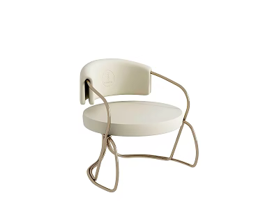 Modern Elegant Dining Chair With White Leather Upholstered Seat Gold Metal Frame And Curved Armrest Design 3d model