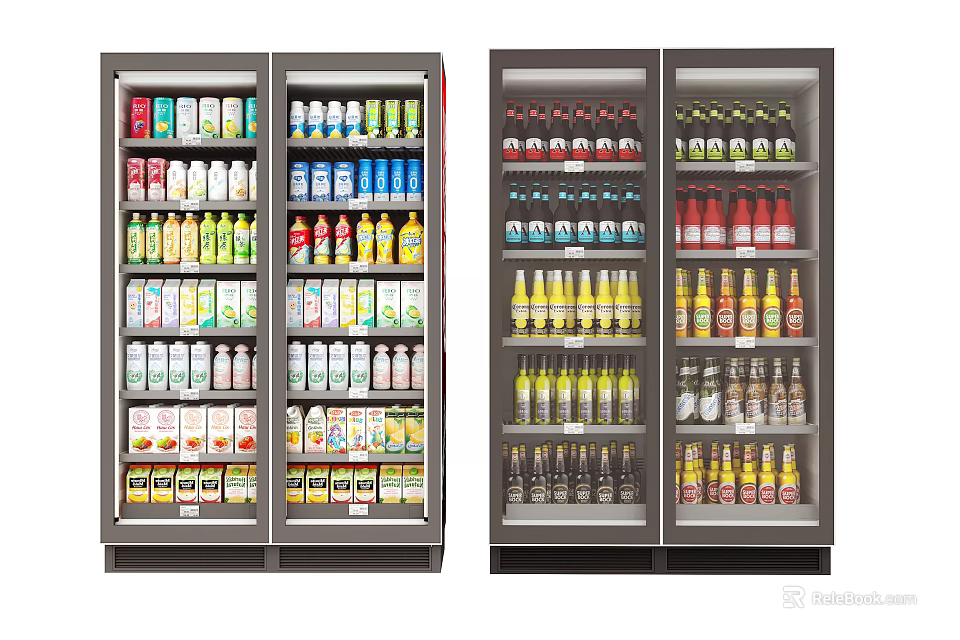 Commercial Glass Door Refrigerators With Stocked Beverages And Organized Shelves 3d model 