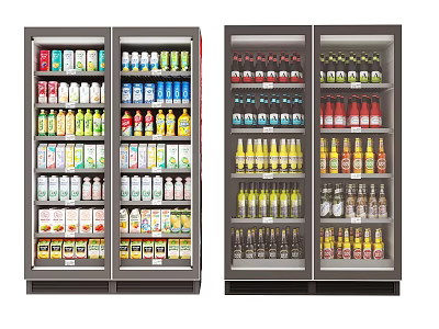 Commercial Glass Door Refrigerators With Stocked Beverages And Organized Shelves 3d model
