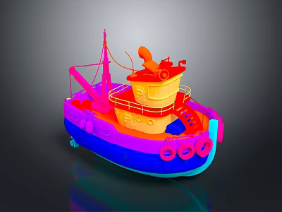 Vibrant 3D Model Boat With Mast Deck And Life Rings On Dark Background 3d model