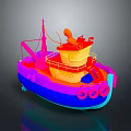 Vibrant 3D Model Boat With Mast Deck And Life Rings On Dark Background