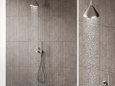 Modern Bathroom Shower Head With Ceiling Mounted Sprayer And Handheld Design In Gray Ceramic Tiles 3d model