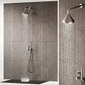 Modern Bathroom Shower Head With Ceiling Mounted Sprayer And Handheld Design In Gray Ceramic Tiles