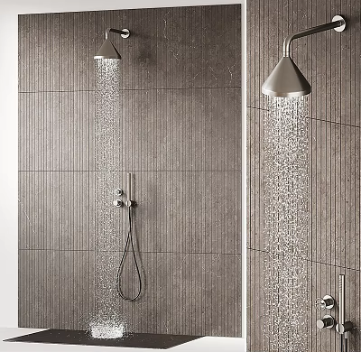 Modern Bathroom Shower Head With Ceiling Mounted Sprayer And Handheld Design In Gray Ceramic Tiles 3d model