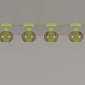 Four Colorful Spherical Ceiling Lights with Yellow Pink Beige Lampshades and Metal Bases