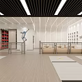 Modern Fitness Studio With Wooden Flooring White Workout Mats Railings Red Lockers And Wall Decor