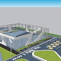 Park Landscape With Covered Basketball Court Lawn Seating Area And Pathways