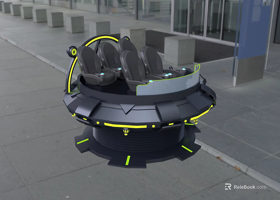 Intelligent Futuristic Machine With Rotating Seats And Yellow Accents Outdoor Design 3d model 