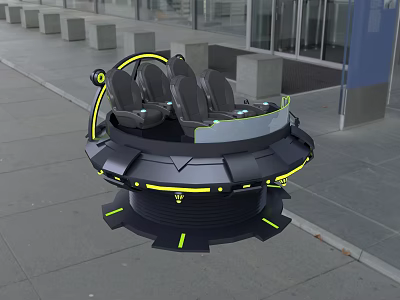 Intelligent Futuristic Machine With Rotating Seats And Yellow Accents Outdoor Design 3d model