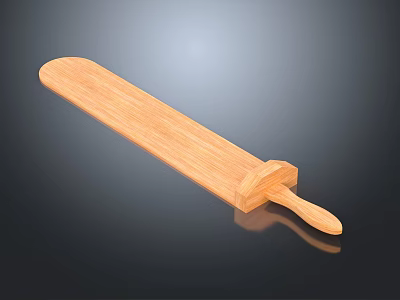 Natural Wooden Long Kitchen Tool With Smooth Handle And Solid Wood Structure 3d model