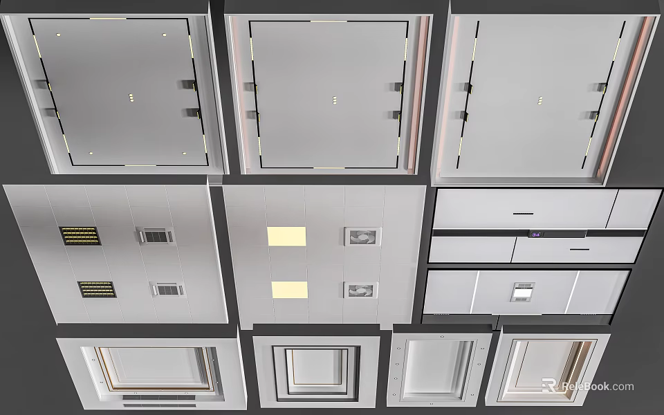 Various Modern Ceiling Design Styles With Recessed Lights Vent Openings And Frame Structures 3d model