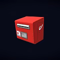 Red Cube Shaped Public Mailbox Featuring Mail Slot And Logo Panel 3d model