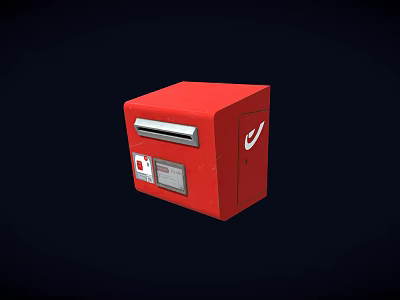 Red Cube Shaped Public Mailbox Featuring Mail Slot And Logo Panel 3d model