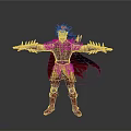 A Man With Orange Hair And Red Cape In Armored Outfit With Arms Outstretched