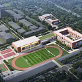 Aerial View Planning of School Campus With Football Field Track and Buildings