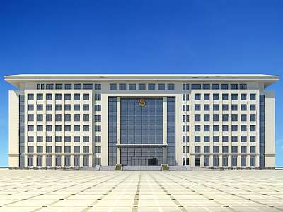 Modern Office Building Exterior With White Facade Large Windows And Spacious Plaza 3d model