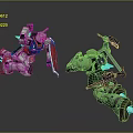 White Red Mecha With Shield Battling Green Robot Warrior With Mechanical Arm And Jet Boosters