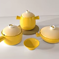 Vibrant Yellow Ceramic Lidded Kitchenware Set With Three Pots And Small Dish 3d model