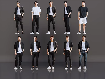 Men Styling Various Casual Fashion Outfits Including Shirts Jackets And Shorts 3d model
