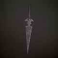 Ornate Medieval Sword With Intricate Hilt Carvings And Decorative Blade Symbols