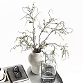 Decorative Ornament Set With Ceramic Vase Green Branches Books And Candle Holder