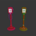 Two Red Charging Station Units With Display Screens And Cables On Stands