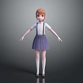 Anime Style 3D Character With Orange Hair And Purple School Uniform Standing Against Gray Background