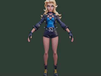 Blonde Haired Game Movie Character With Blue Top Black Shorts And Fishnet Stockings 3d model