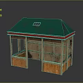 Small Open Wooden Kiosk Featuring Green Roof Red Trim Solar Panel and Orange Base