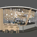 Modern Bubble Tea Shop Interior With Wooden Grille Counter Bar And Menu