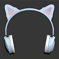 Cute Light Blue Headphones With Cat Ear Design And Purple Pink Accents