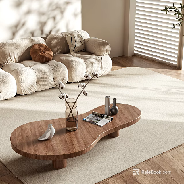 Cozy Sectional Sofa Living Room Interior With Soft Cushions And Wooden Coffee Table 3d model 