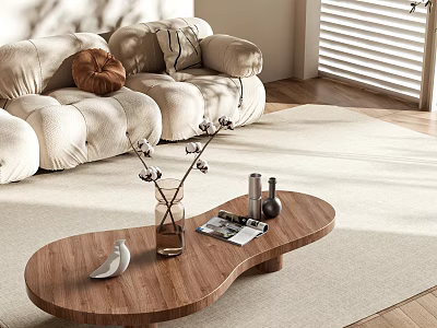 Cozy Sectional Sofa Living Room Interior With Soft Cushions And Wooden Coffee Table 3d model