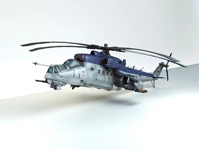 Military Helicopter in Blue and White Livery with Dual Rotors and Armament Systems 3d model