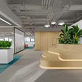 Modern Office Interior With Open Workspace Large Windows Green Plants Desks Chairs And Computers