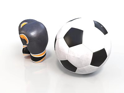 Classic Black Orange Boxing Gloves And White Black Soccer Ball For Sports Use 3d model